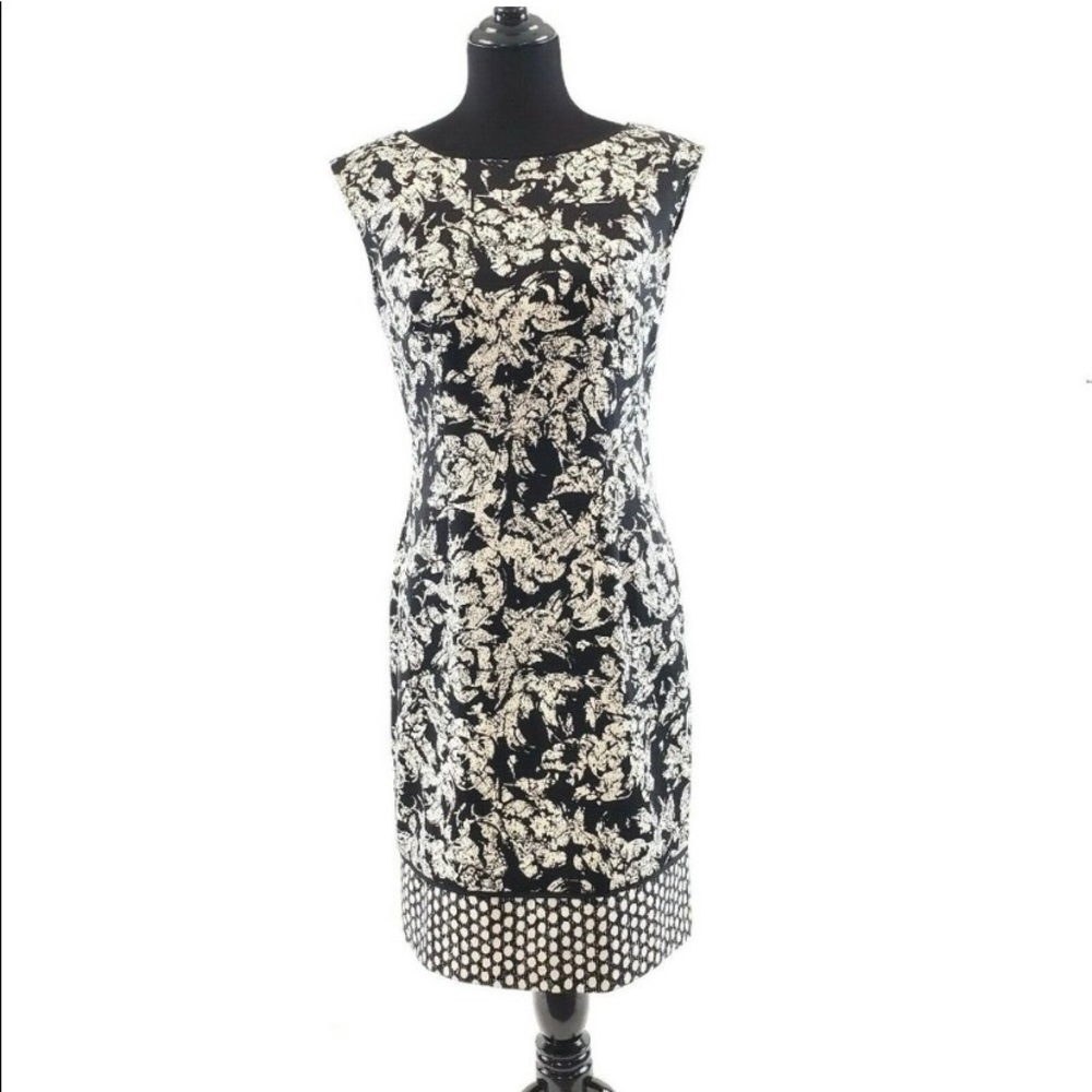 Ann Taylor Black and White Floral Print Sheath Dress
